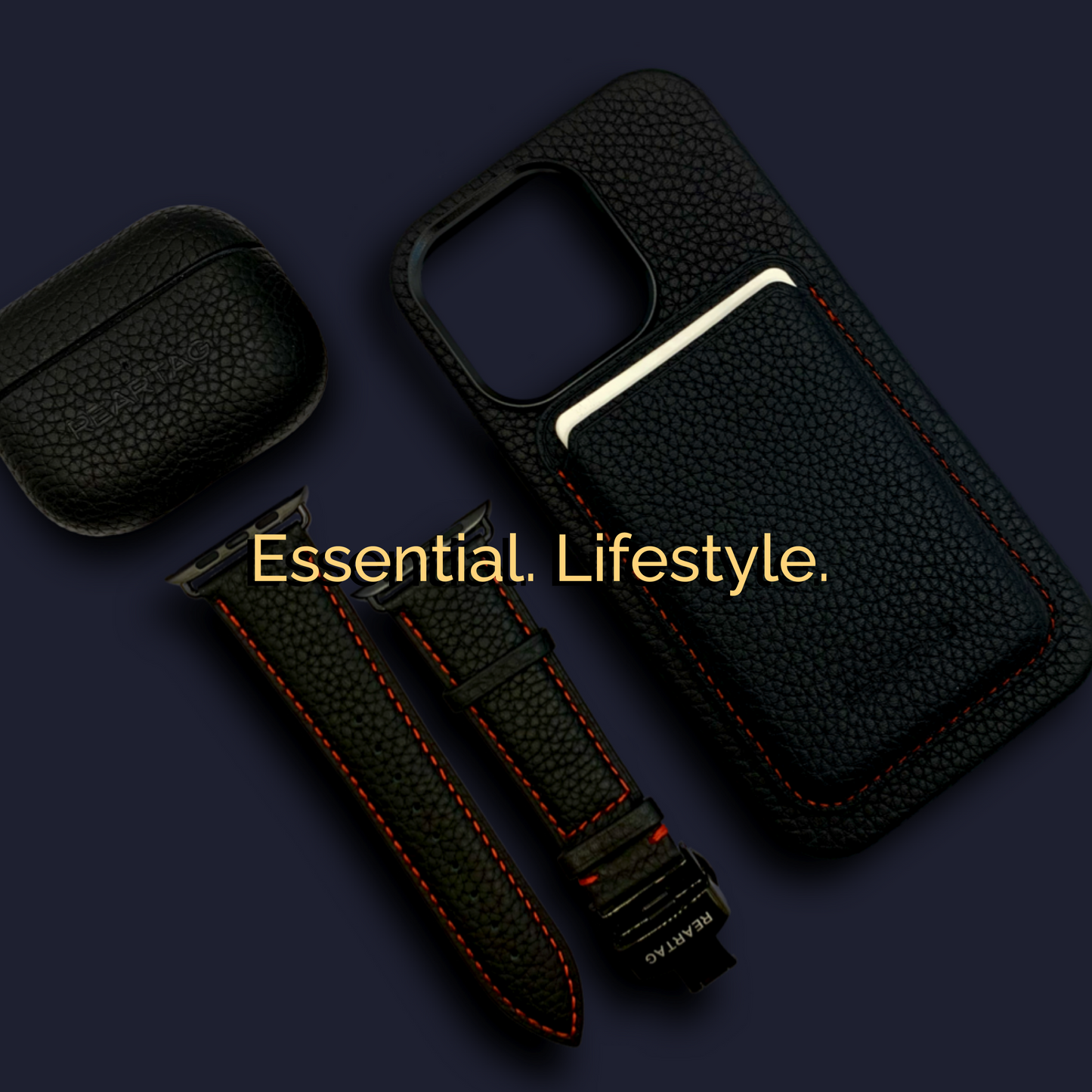 Black Genuine leather case bundle accessories.