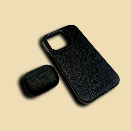 Black Genuine leather case with Aipods