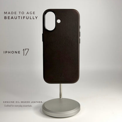 iPhone 17 Series Dark Brown Genuine oil waxed Leather (camera control button)
